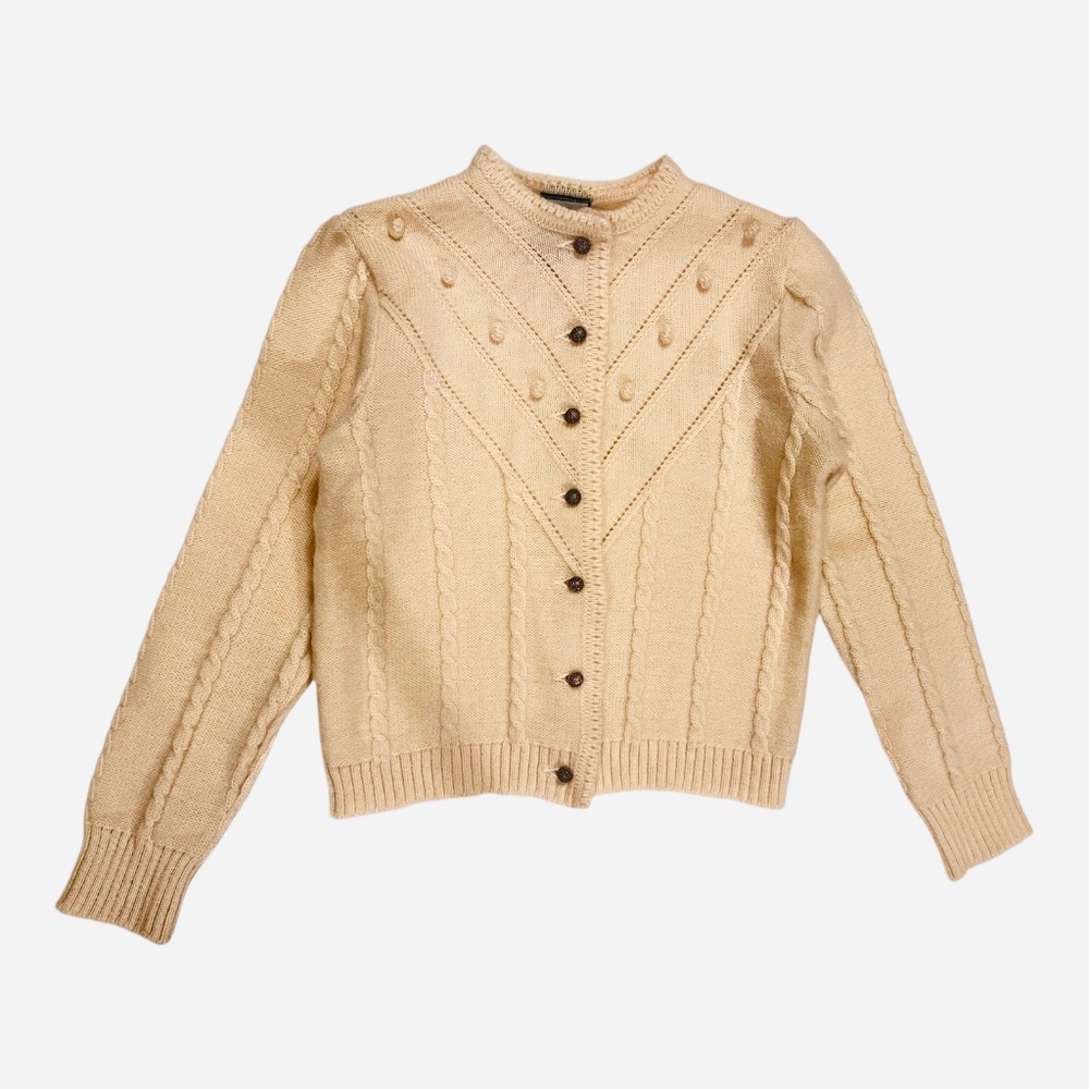 Achalm Strick German Virgin Wool Vintage Cardigan Cream Cable Knit Size Small - Picture 3 of 13